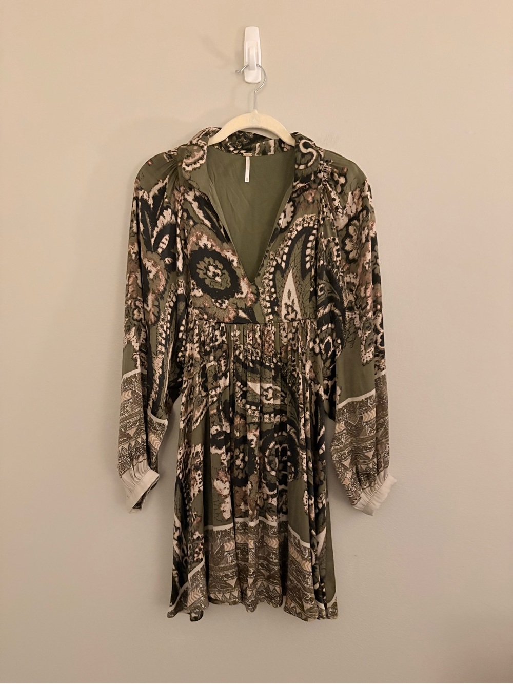 Free People Say You Love Me Mini Dress Olive Paisley